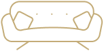 A line drawing of a single hospital or care center room with a bed, nightstand, and window, representing accommodations or amenities.